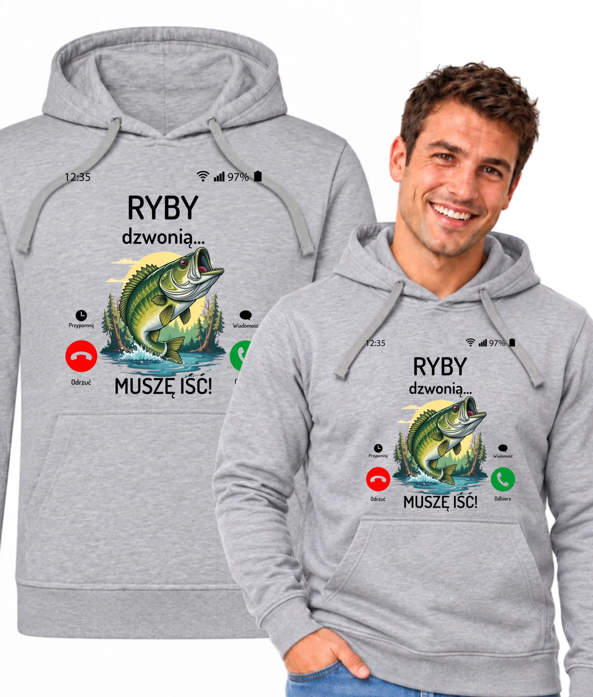 Bluza z kapturem dla dziadka wędkarza - Ryby dzwonią muszę iść D37