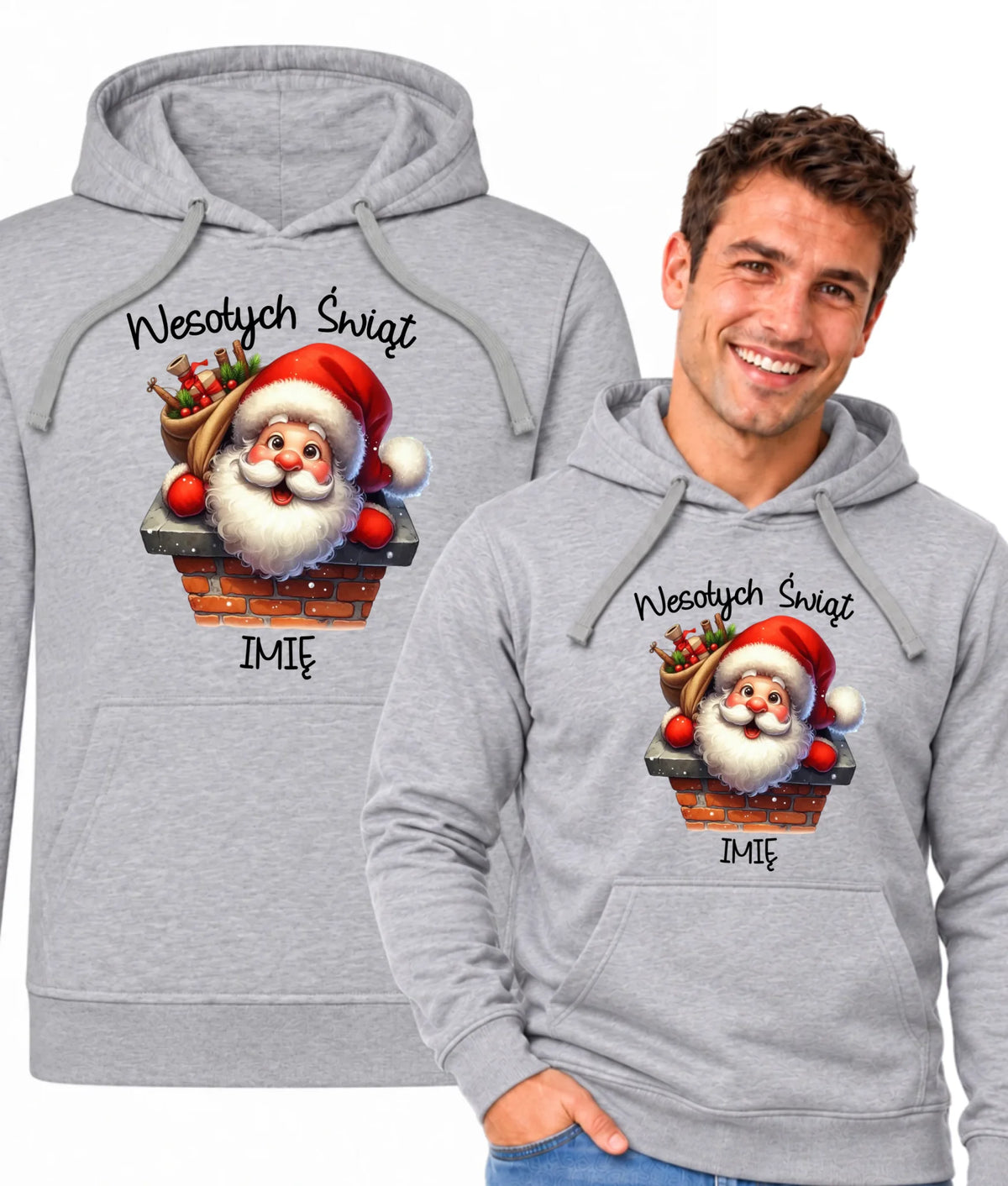Bluza męska z kapturem świąteczna - prezent na Mikołajki Mikołaj - personalizowana BN08