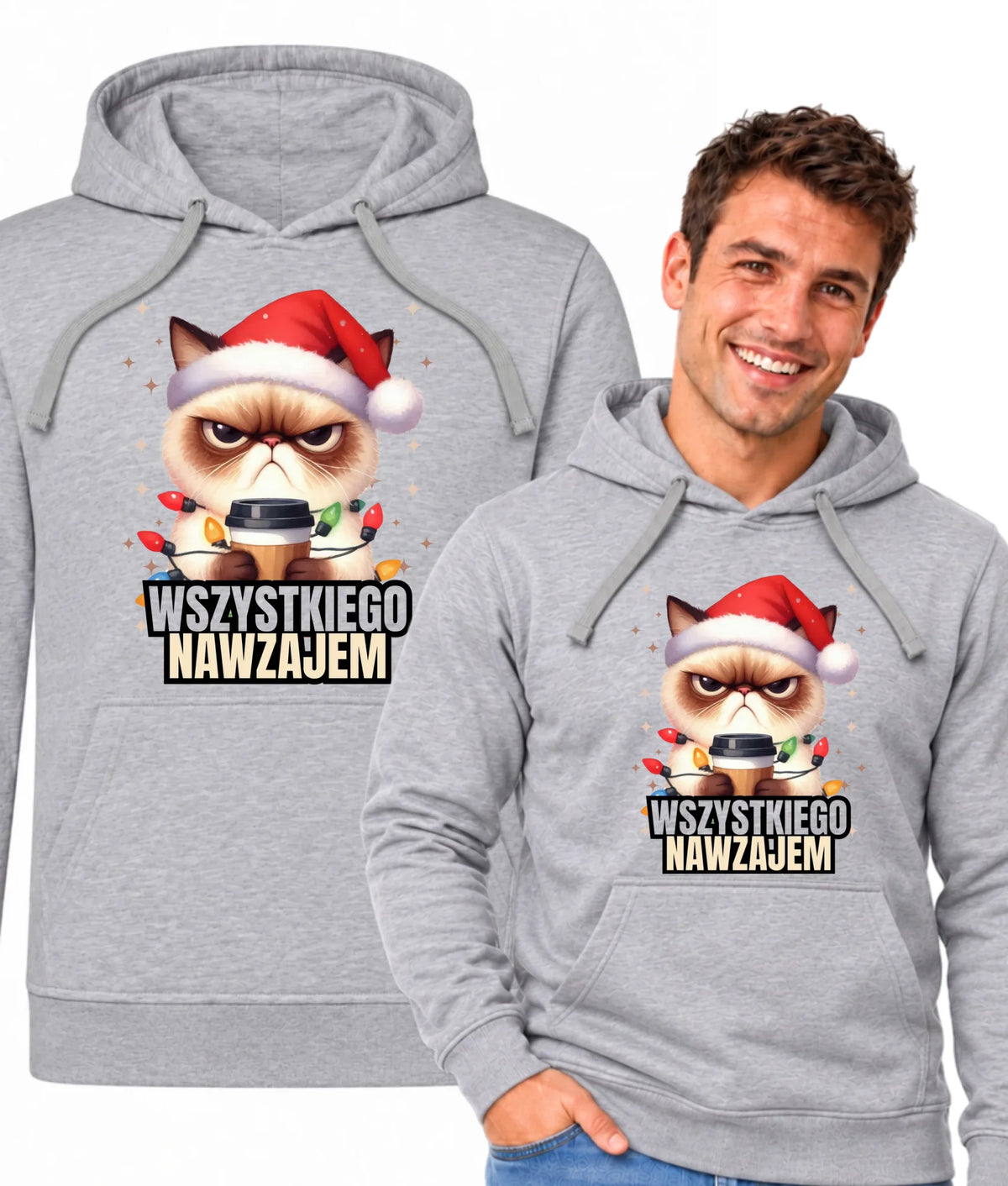 Bluza męska z kapturem świąteczna - Grumpy Cat Wszystkiego nawzajem BN33