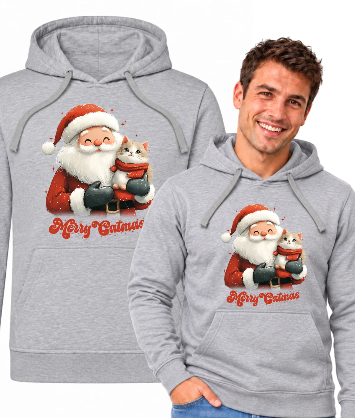 Bluza męska z kapturem świąteczna - Z kotem Merry Catmas BN38