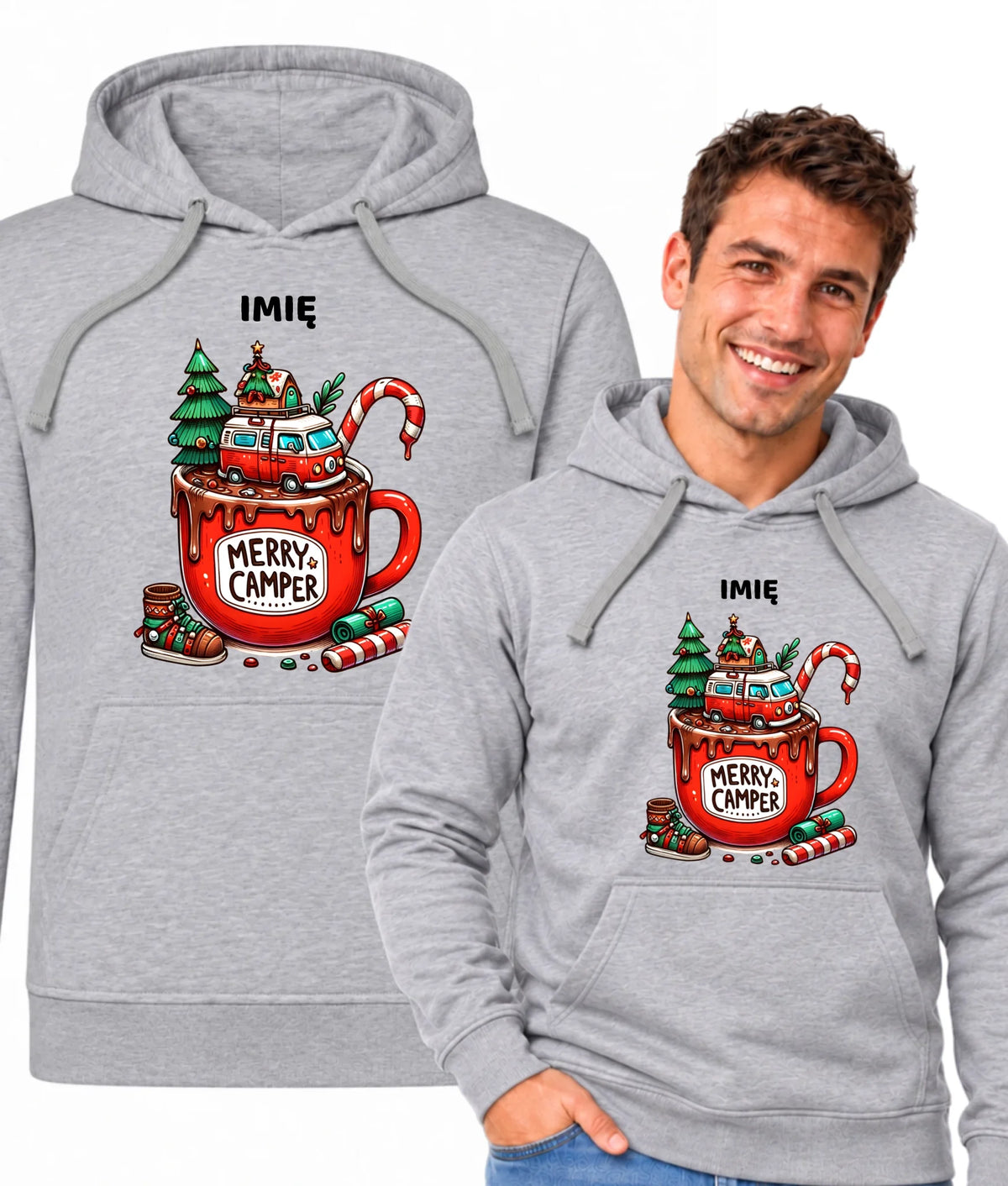 Bluza męska z kapturem świąteczna - Kamper Merry Camper - personalizowana BN43