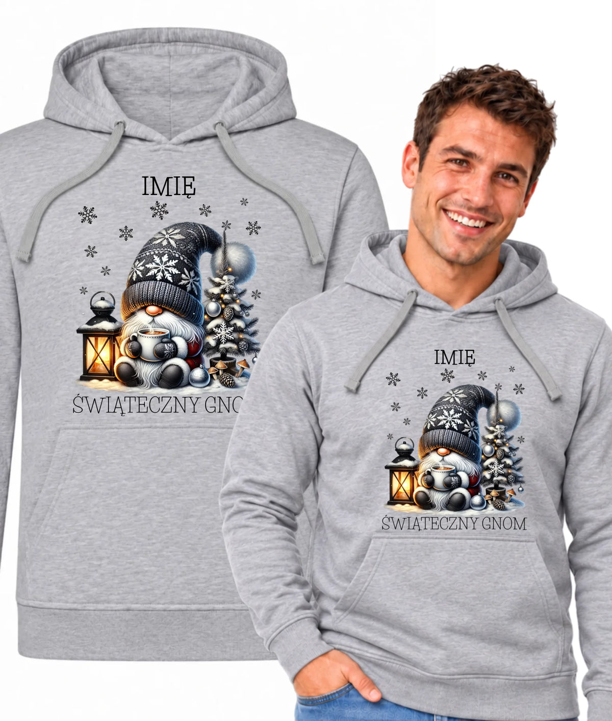 Bluza męska z kapturem świąteczna - Gnom z czekoladą - personalizowana BN41