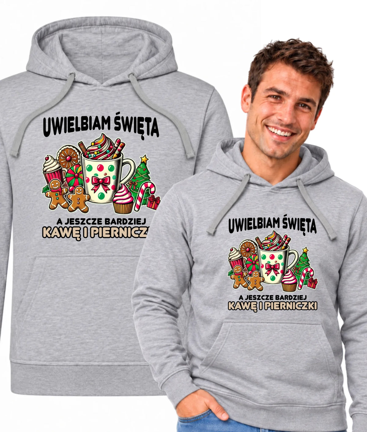 Bluza męska z kapturem świąteczna - Uwielbiam święta kawę i pierniczki BN47
