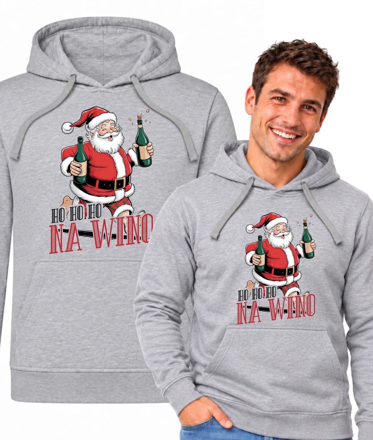 Bluza męska z kapturem świąteczna - Mikołaj Ho ho ho na wino BN61