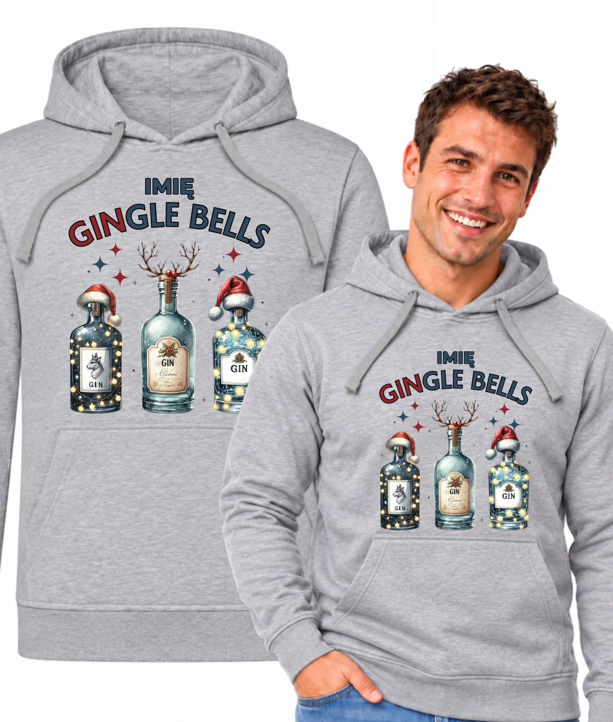 Bluza męska z kapturem świąteczna - Gin Gingle bells - personalizowana BN68