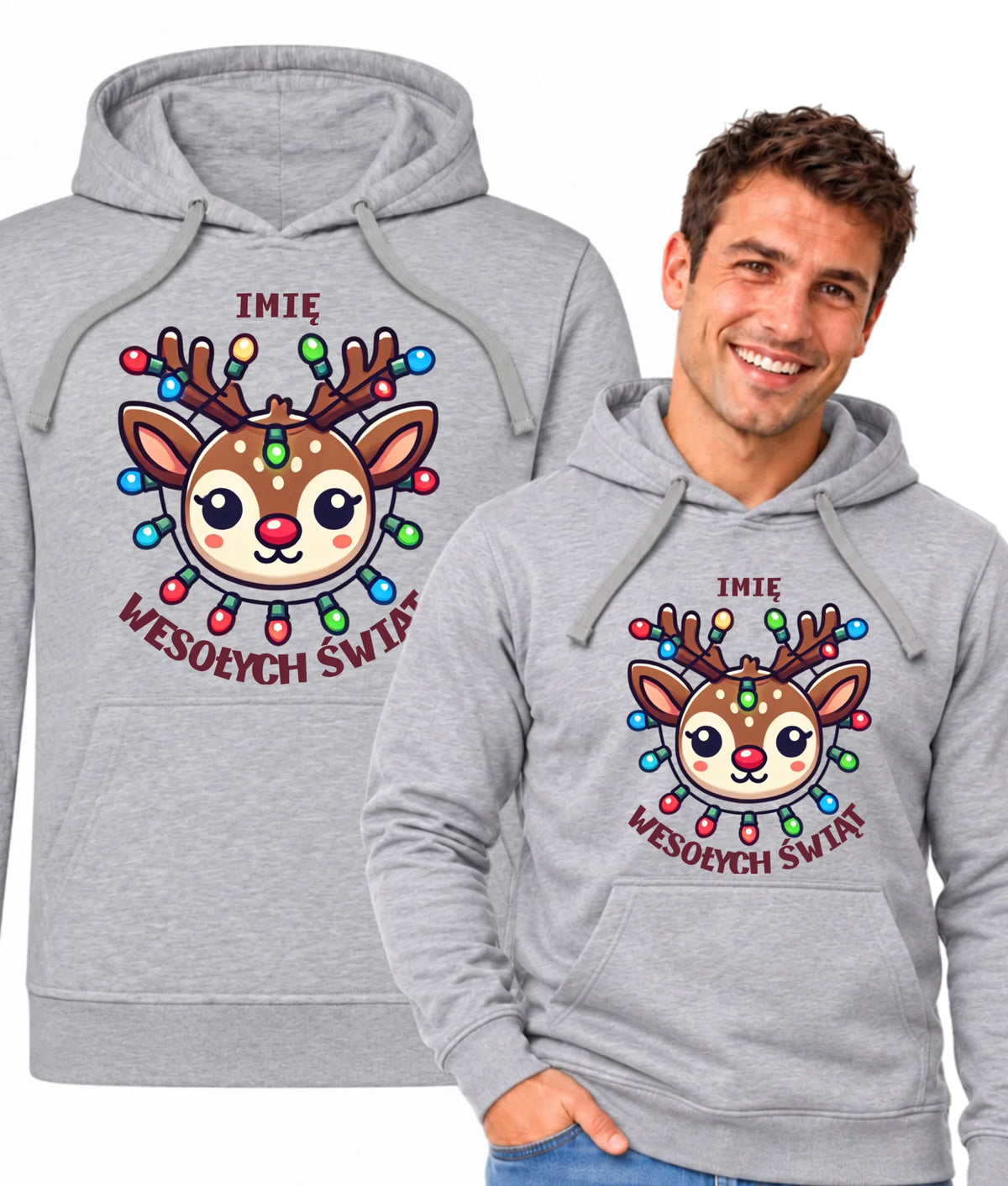 Bluza męska z kapturem świąteczna - Renifer Wesołych Świąt - personalizowana BN72