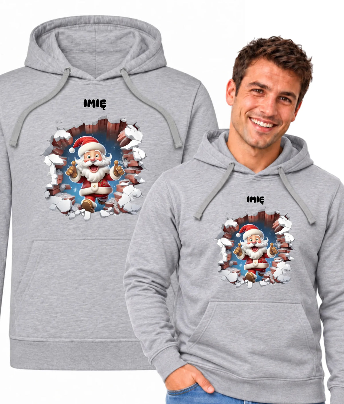 Bluza męska z kapturem świąteczna - Mikołaj 3D - personalizowana BN83