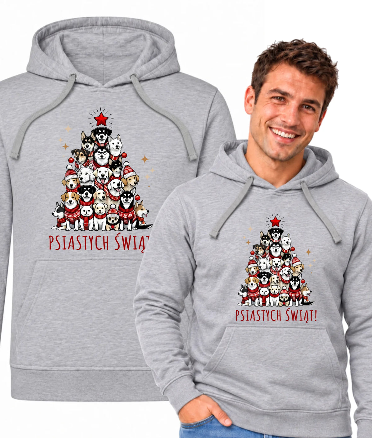 Bluza męska z kapturem świąteczna - Psia choinka Psiastych Świąt BN90