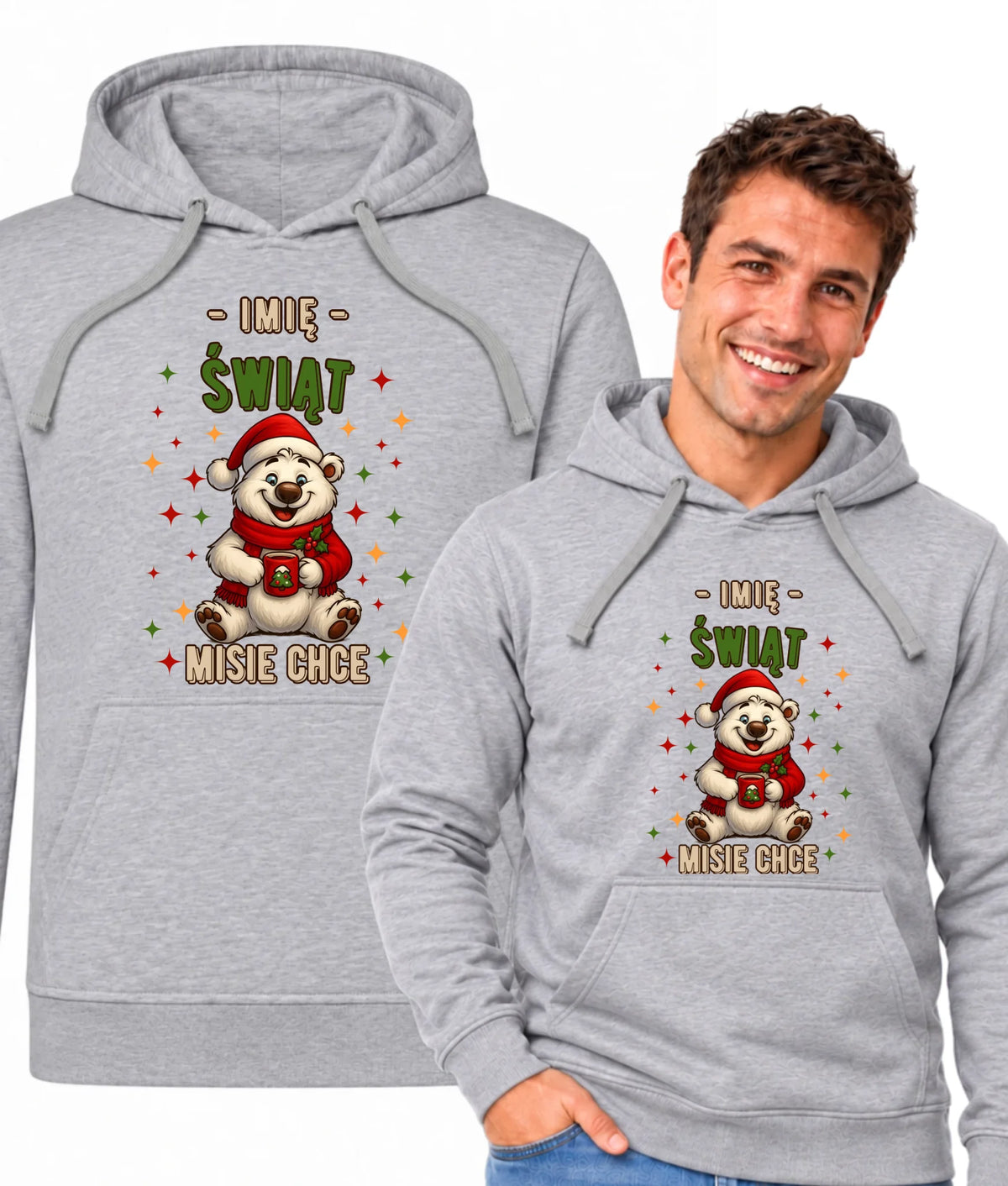 Bluza męska z kapturem świąteczna - Misiek Świąt misie chce - personalizowana BN86