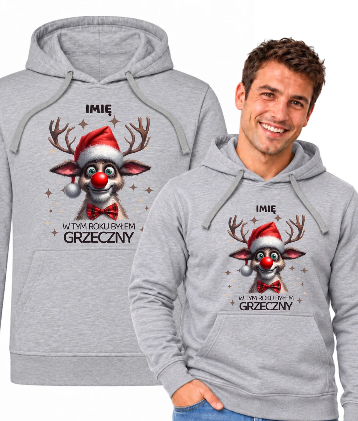 Bluza męska z kapturem świąteczna - Renifer W tym roku byłem grzeczny - personalizowana BN96