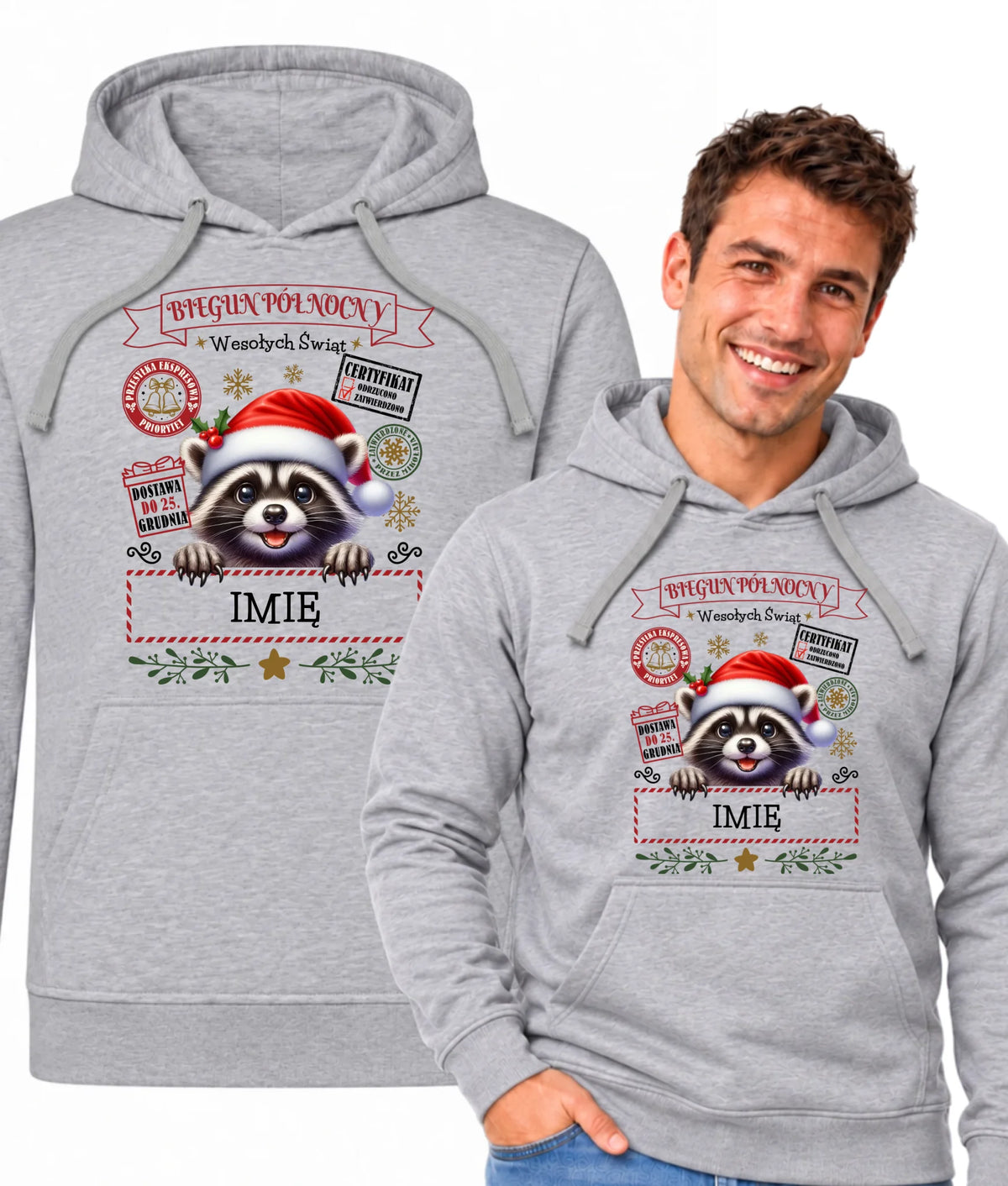 Bluza męska z kapturem świąteczna - Szop Paczka od Mikołaja - personalizowana BN145