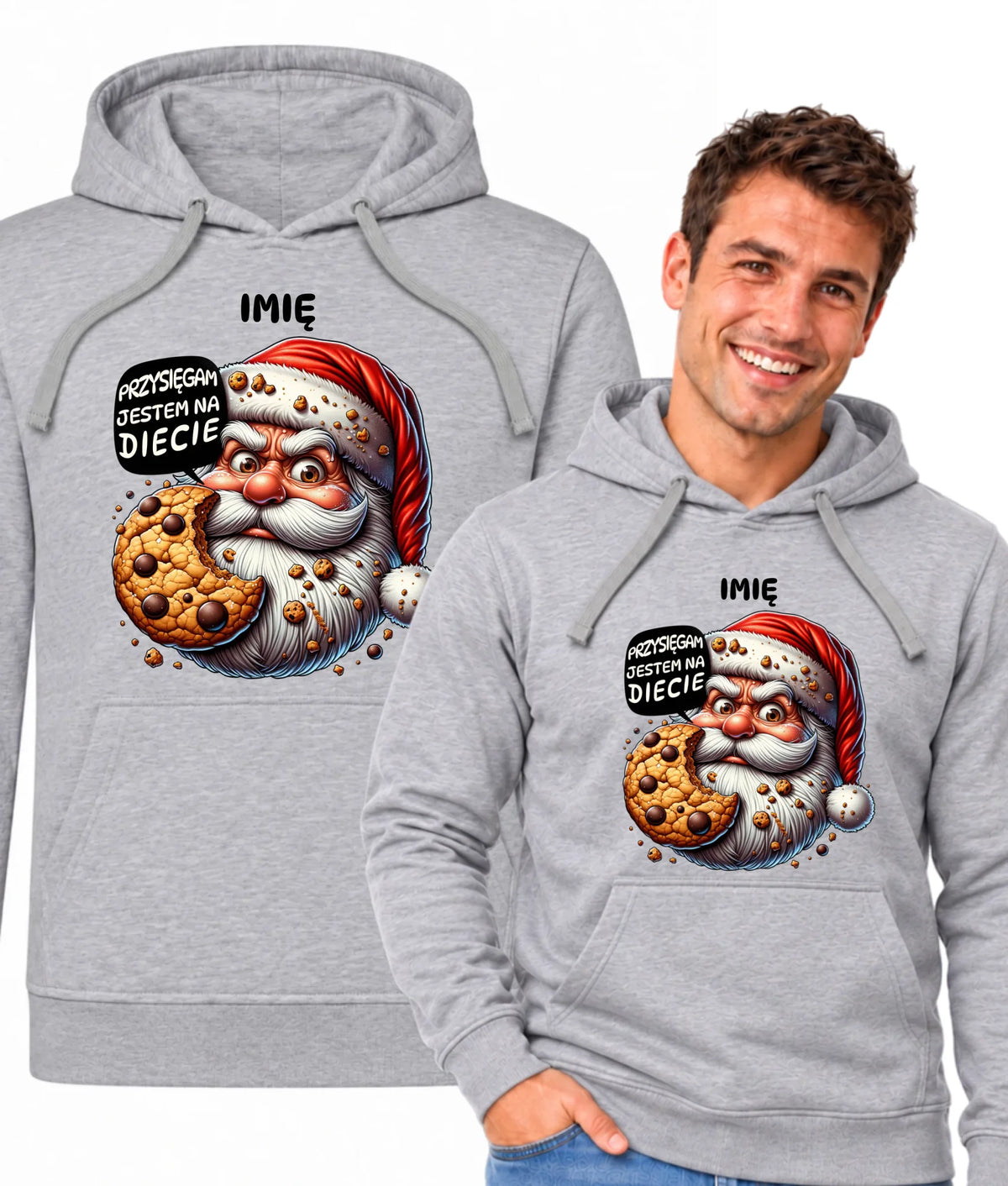 Bluza męska z kapturem świąteczna - Mikołaj Przysięgam jestem na diecie - personalizowana BN97