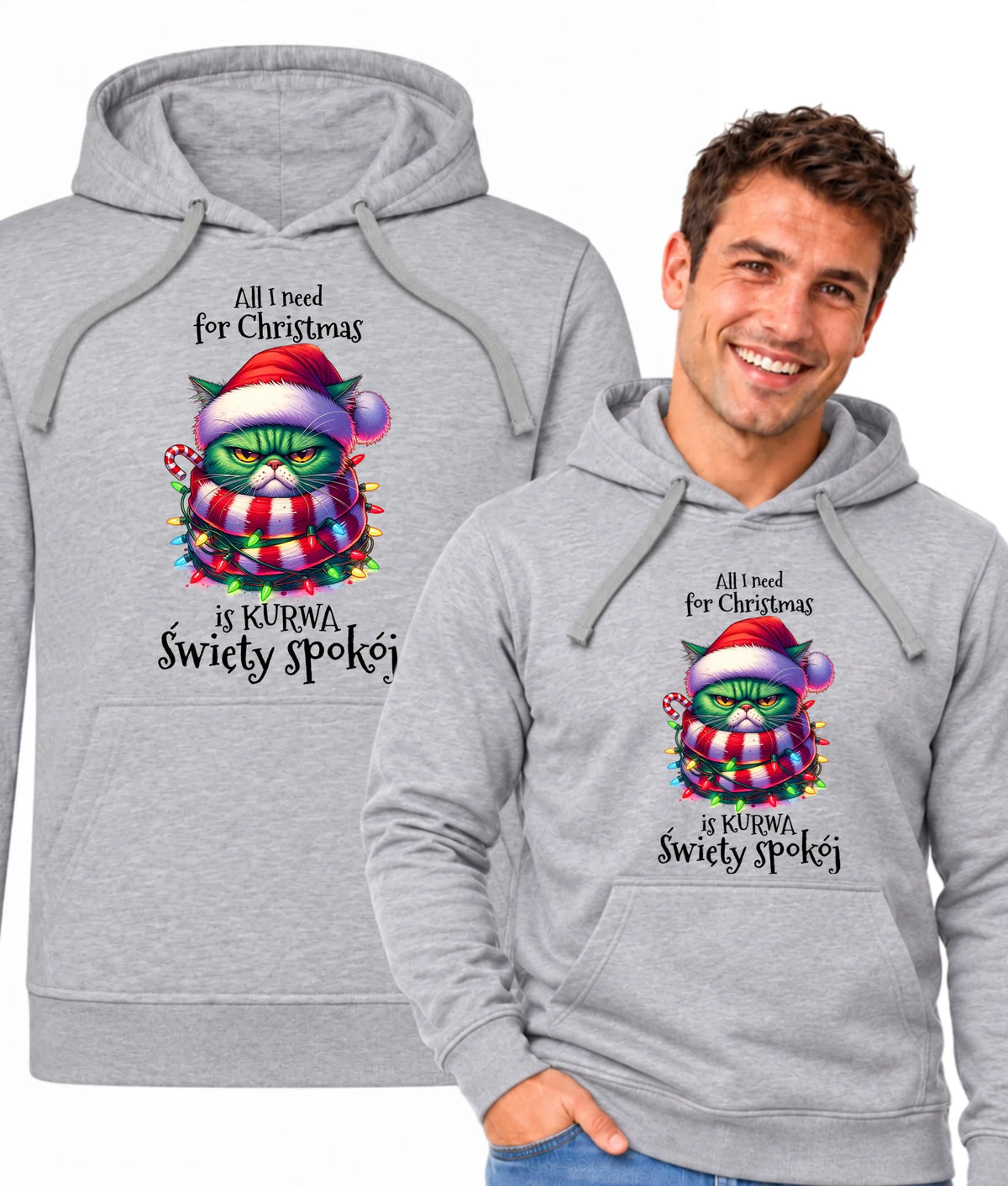 Bluza męska z kapturem świąteczna - All I need for Christmas is ku*wa święty spokój - bez cenzury BN101