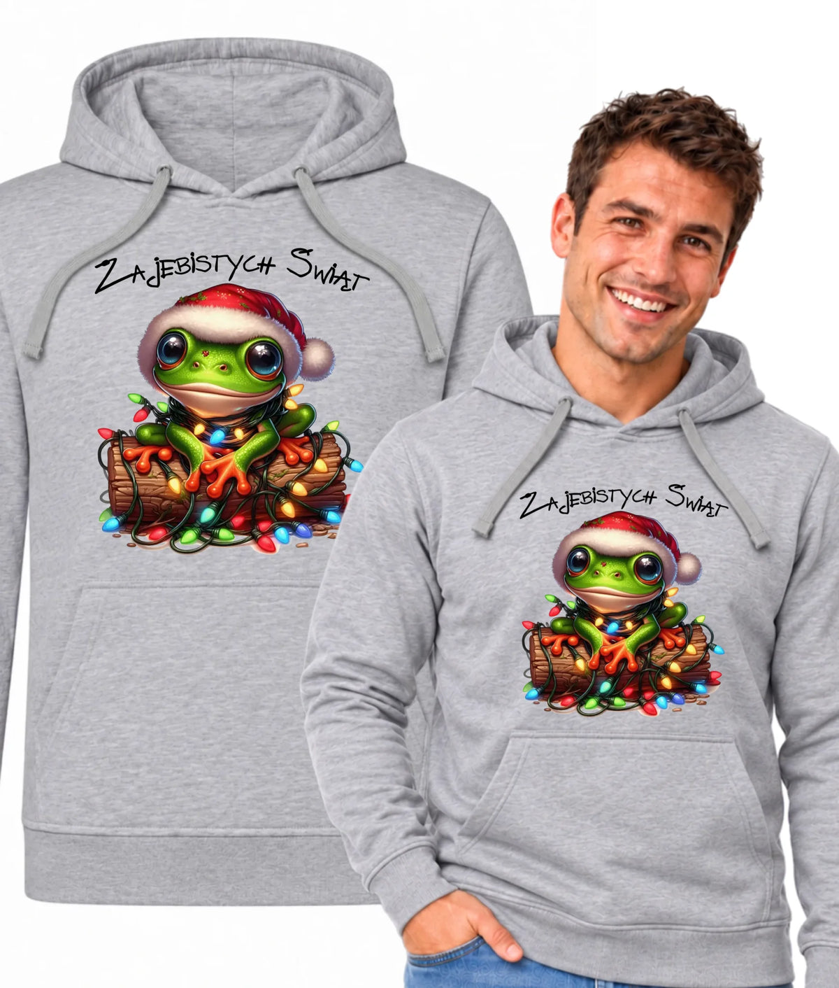 Bluza męska z kapturem świąteczna - Żaba - Żajebistych Świąt BN106