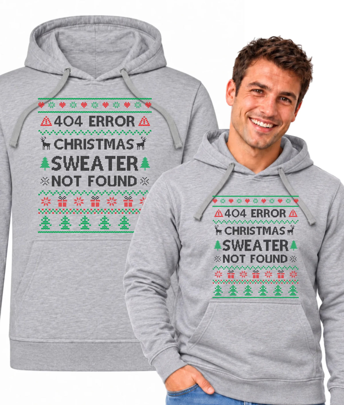 Bluza męska z kapturem świąteczna - Error 404 Christmas sweater not found BN107