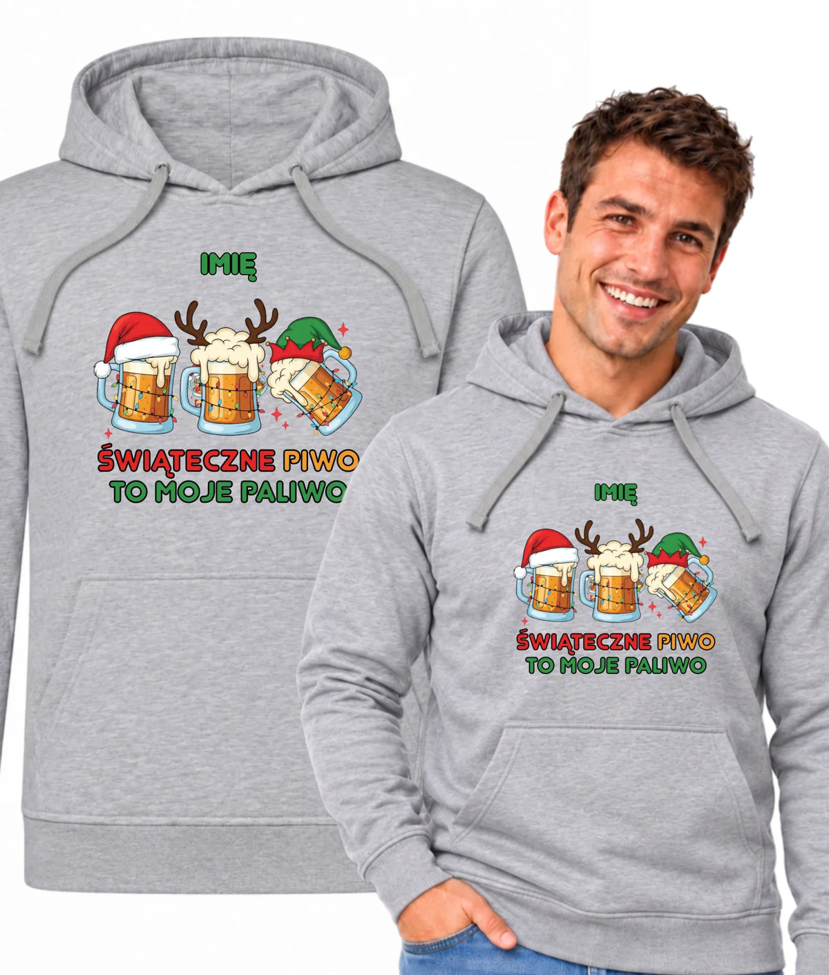 Bluza męska z kapturem świąteczna - Świąteczne piwo to moje paliwo - personalizowana BN119
