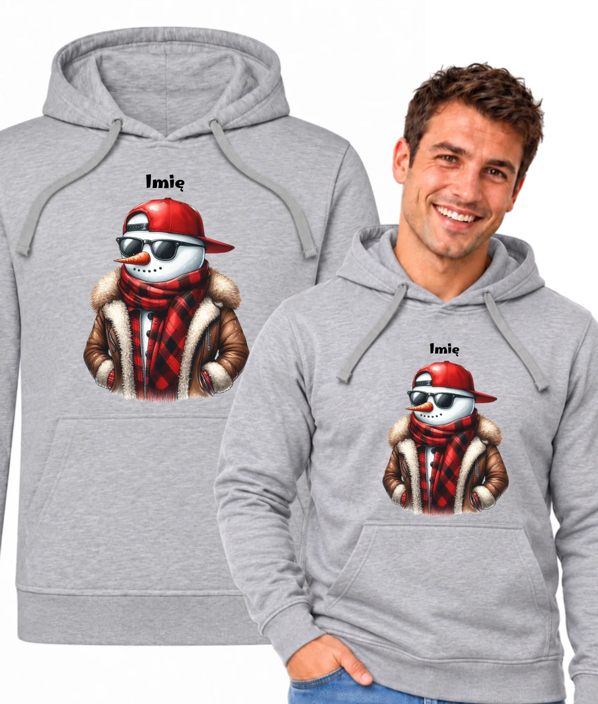 Bluza męska z kapturem świąteczna - Stylowy bałwan - personalizowana BN129