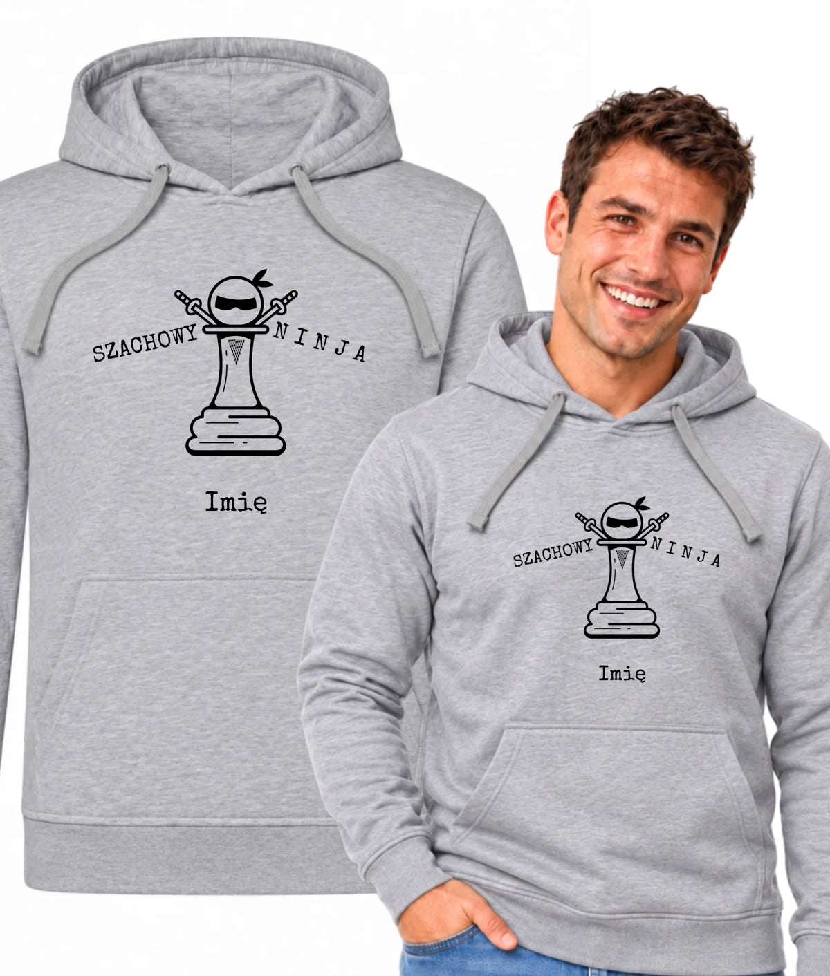 Bluza męska z kapturem dla szachisty - Szachowy ninja - personalizowana HSZ01