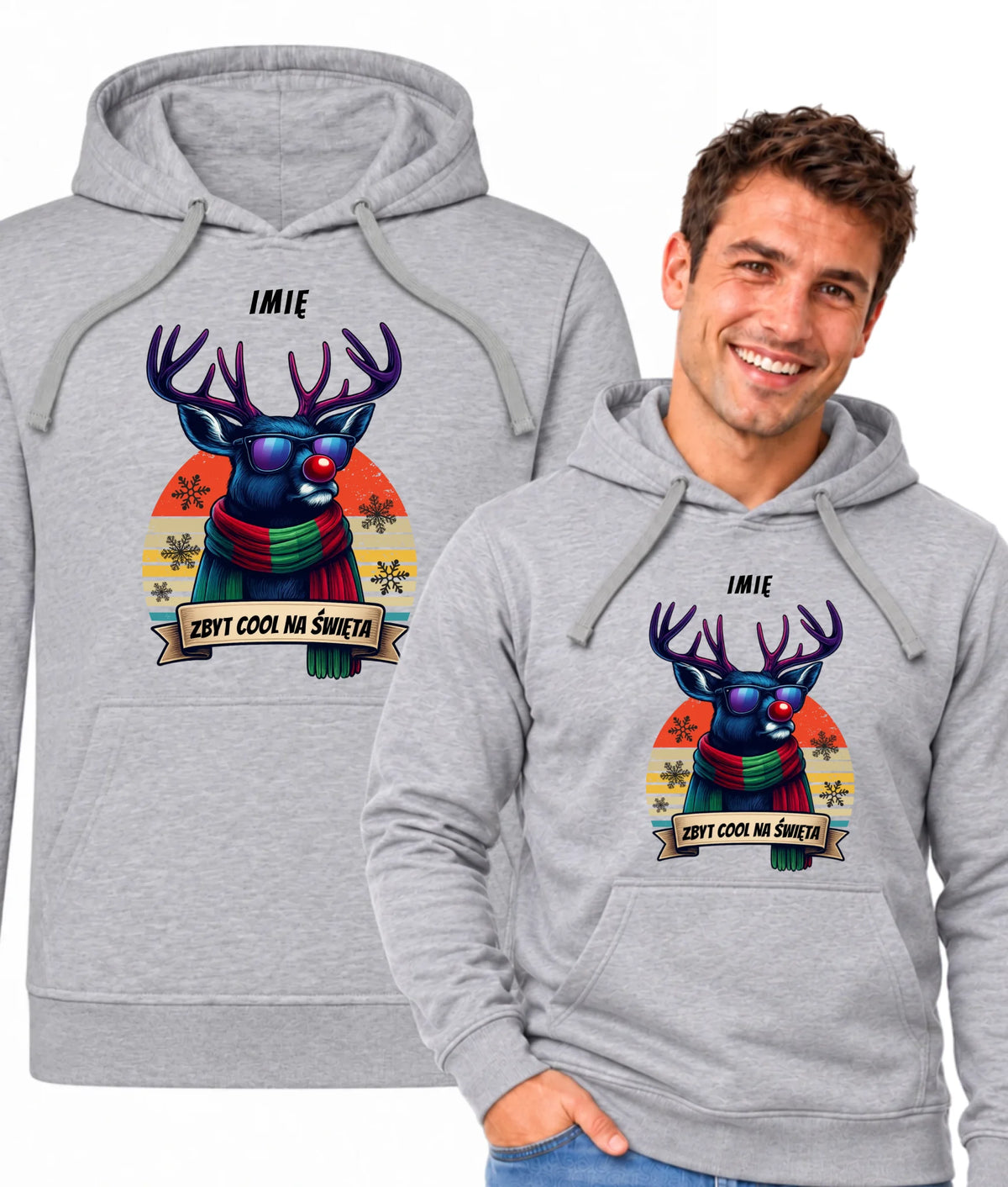 Bluza męska z kapturem świąteczna z reniferem - Zbyt cool na święta - personalizowana BN128