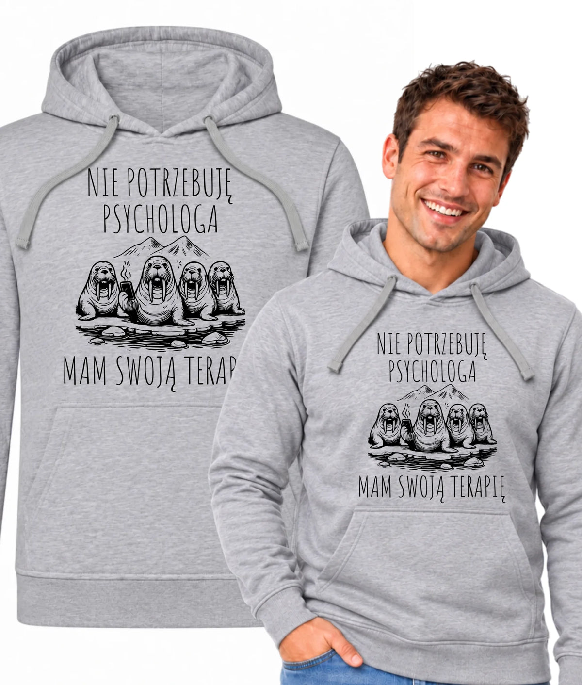 Bluza męska z kapturem - prezent dla morsa - Nie potrzebuję psychologa HM14