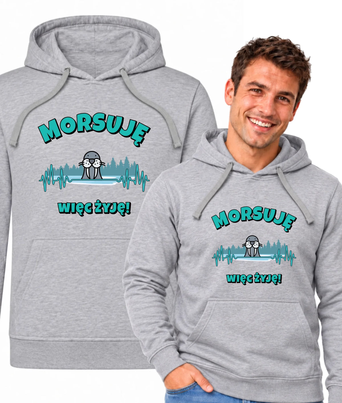 Bluza męska z kapturem - prezent dla morsa - Morsuję więc żyję - Mors HM02