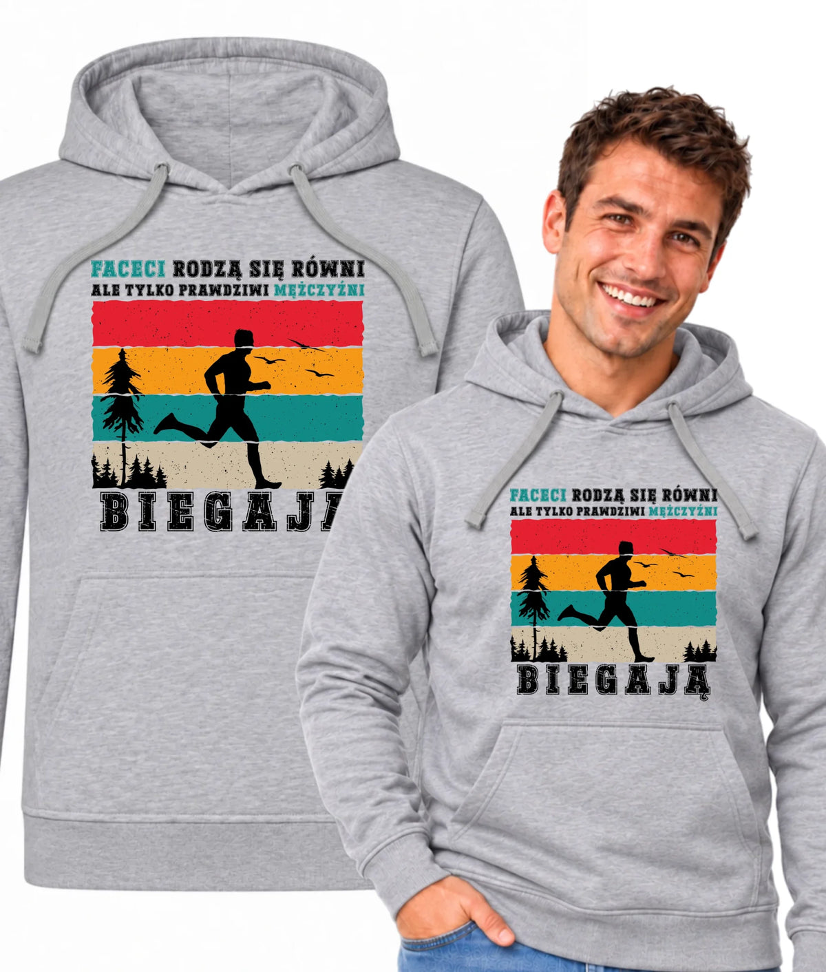 Bluza męska z kapturem dla biegacza - Prawdziwi mężczyźni biegają HB02