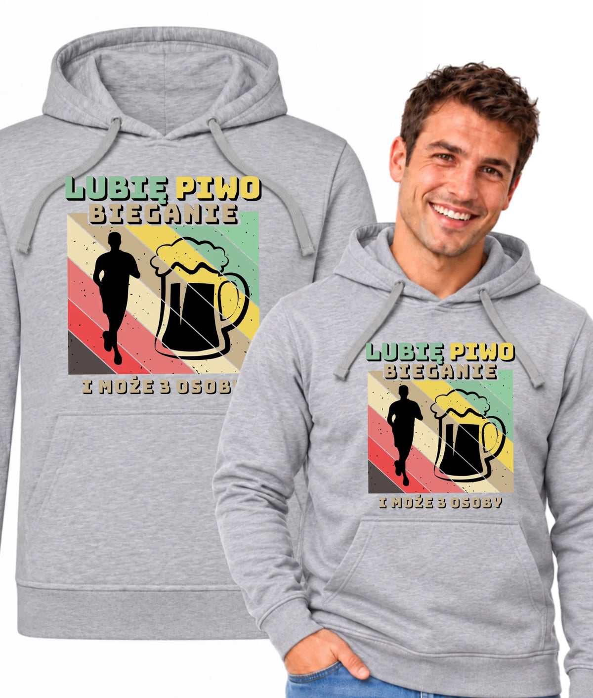 Bluza męska z kapturem dla biegacza - Lubię piwo bieganie HB01