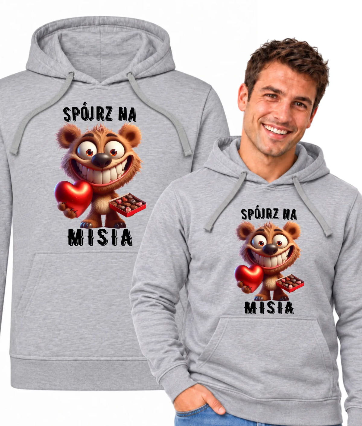 Bluza męska z kapturem na Walentynki - Spójrz na Misia W31