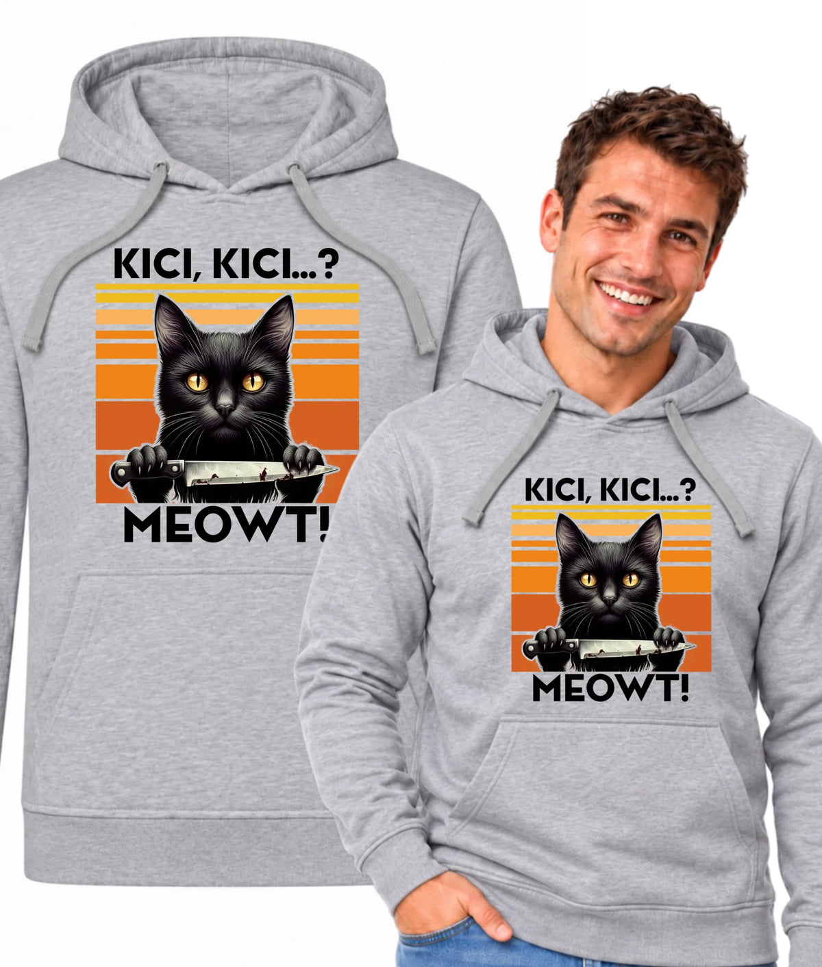 Bluza męska z kapturem - Kot z nożem - Kici, kici... MEOWT! HL17