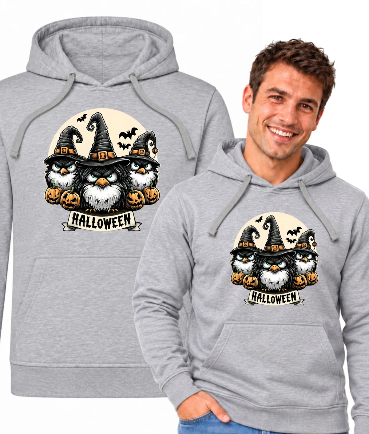 Bluza męska z kapturem na Halloween - Upiorne sowy wiedźmy HL15