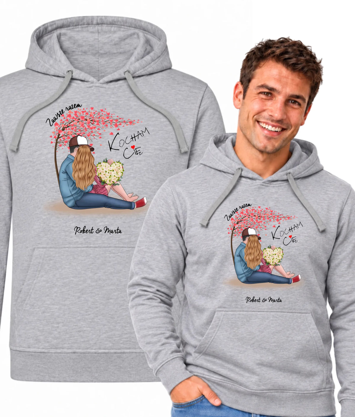 Bluza męska z kapturem dla par - prezent dla chłopaka narzeczonego męża - Zawsze razem - personalizowana W04