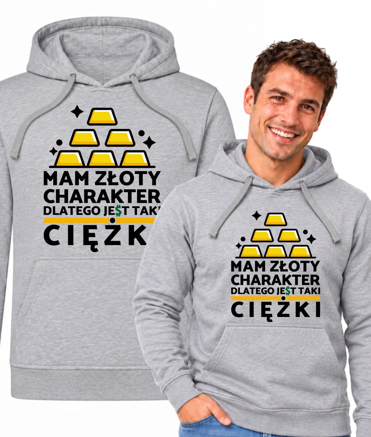 Bluza męska z kapturem - prezent dla chłopaka - Złoty charakter DCH16