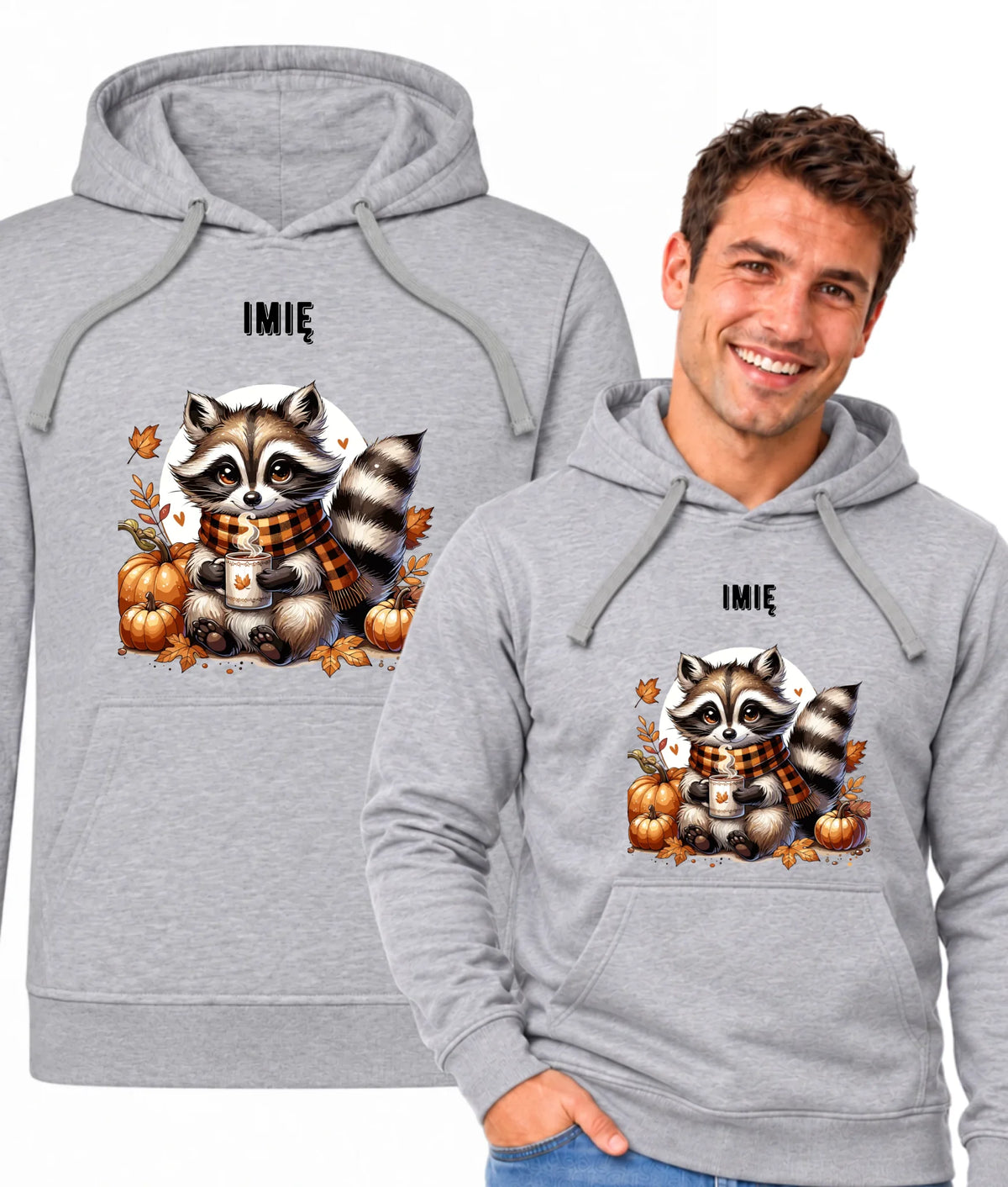 Bluza męska z kapturem jesienna – Szop z kawą i dyniami - personalizowana JS16
