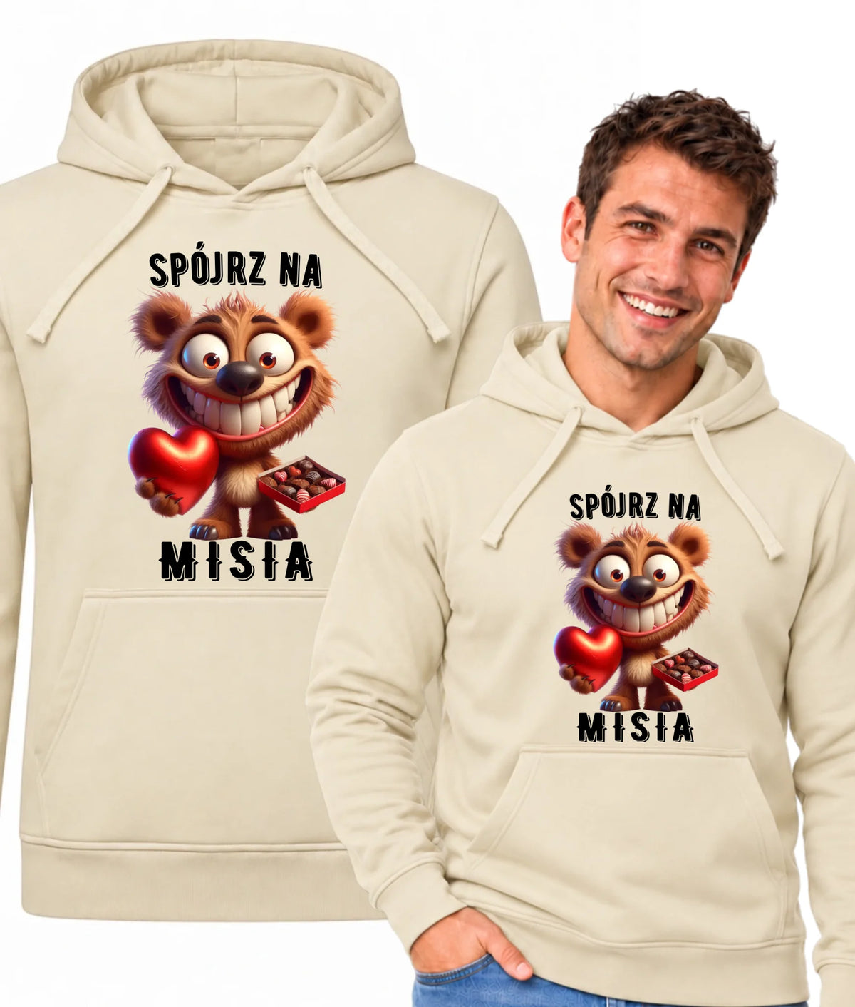 Bluza męska z kapturem na Walentynki - Spójrz na Misia W31