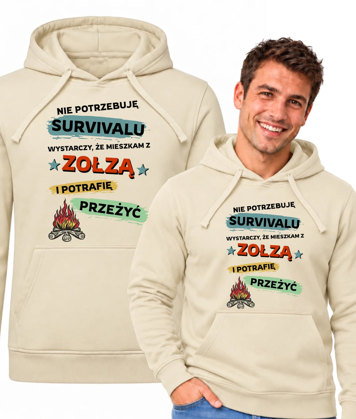 Bluza męska z kapturem  – Prezent dla chłopaka męża - Nie potrzebuję survivalu, mieszkam z zołzą DCH25