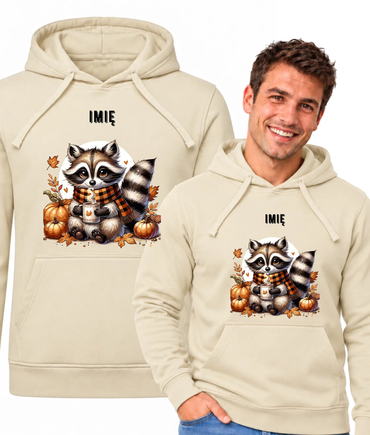 Bluza męska z kapturem jesienna – Szop z kawą i dyniami - personalizowana JS16