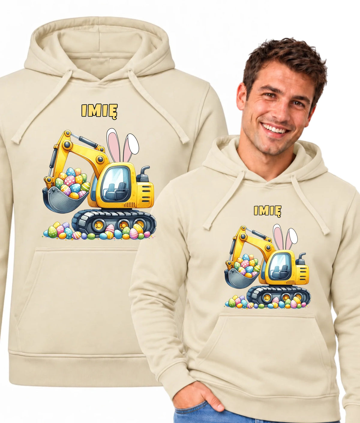 Bluza męska z kapturem na Wielkanoc - Koparka z pisankami - personalizowana WN17