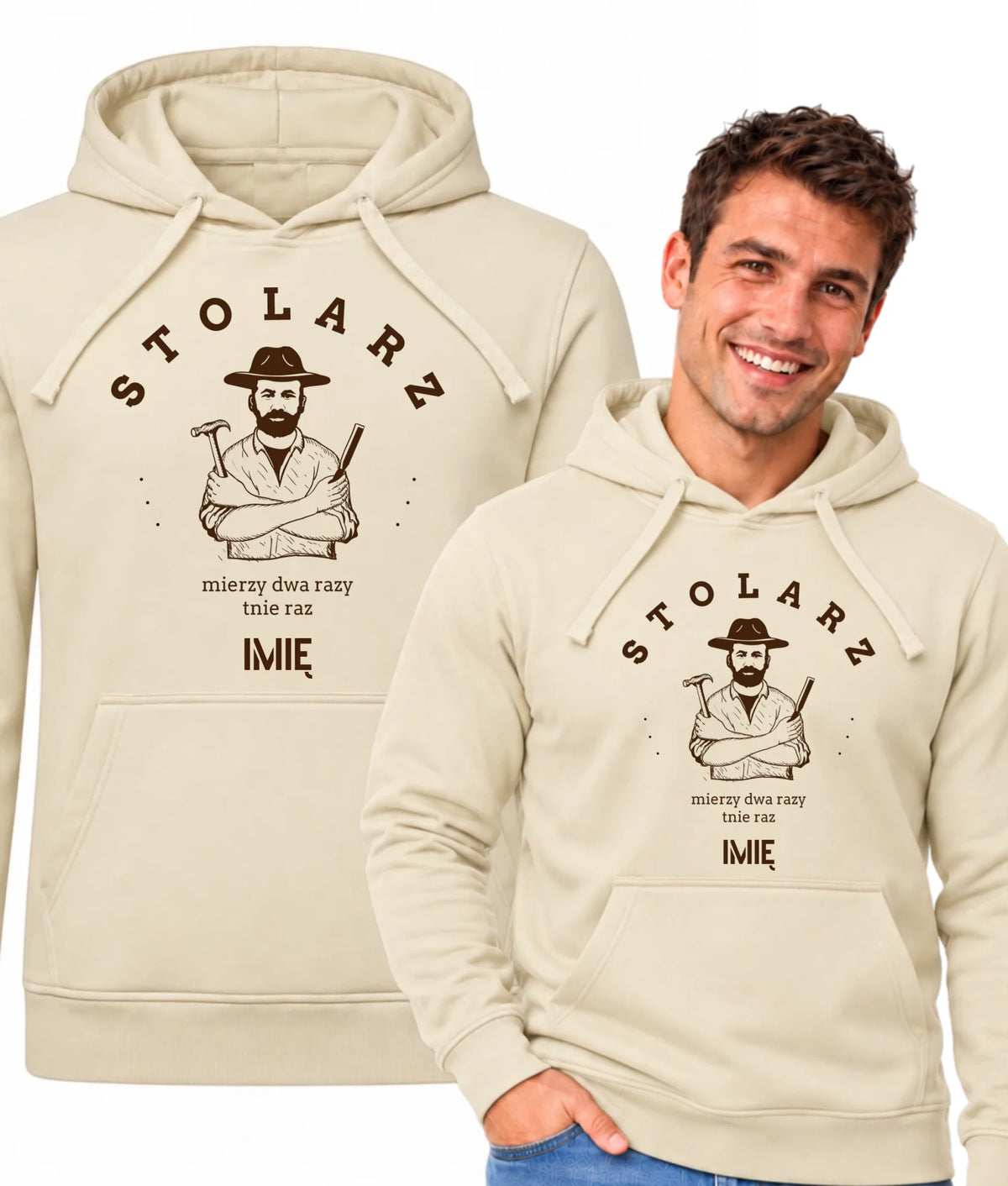 Bluza męska z kapturem dla stolarza - Mierzy dwa razy tnie raz - personalizowana ZS02