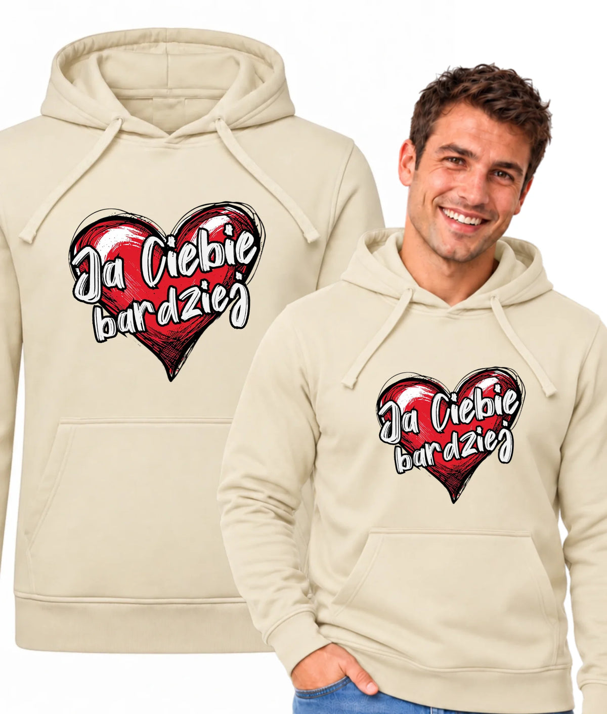 Bluza męska z kapturem - Serce Ja Ciebie bardziej W84