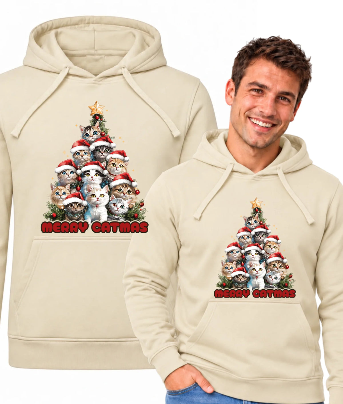 Bluza męska z kapturem świąteczna - Kocia choinka Merry Catmas BN20
