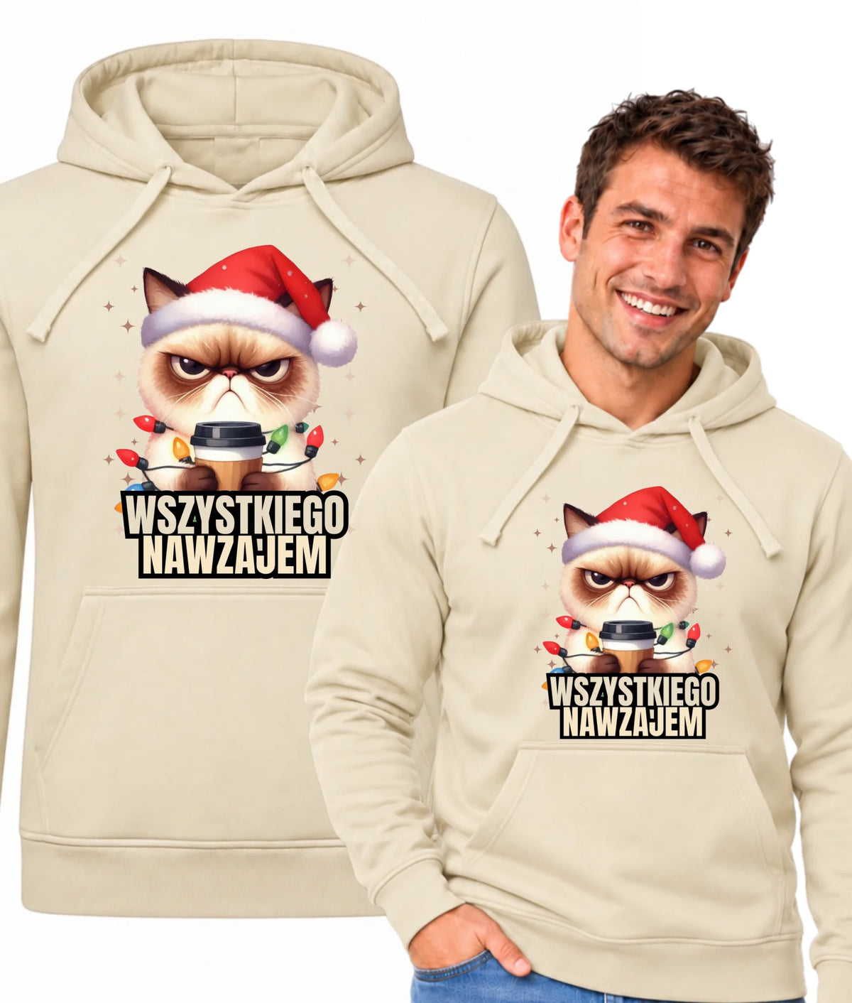 Bluza męska z kapturem świąteczna - Grumpy Cat Wszystkiego nawzajem BN33