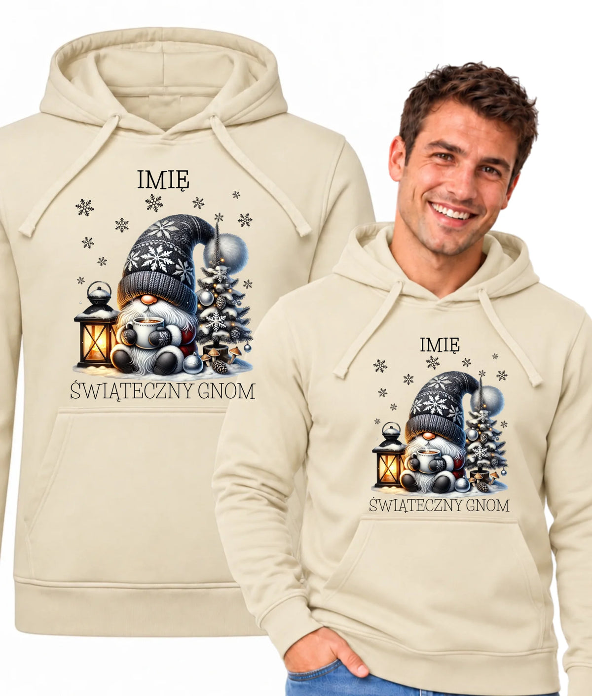 Bluza męska z kapturem świąteczna - Gnom z czekoladą - personalizowana BN41