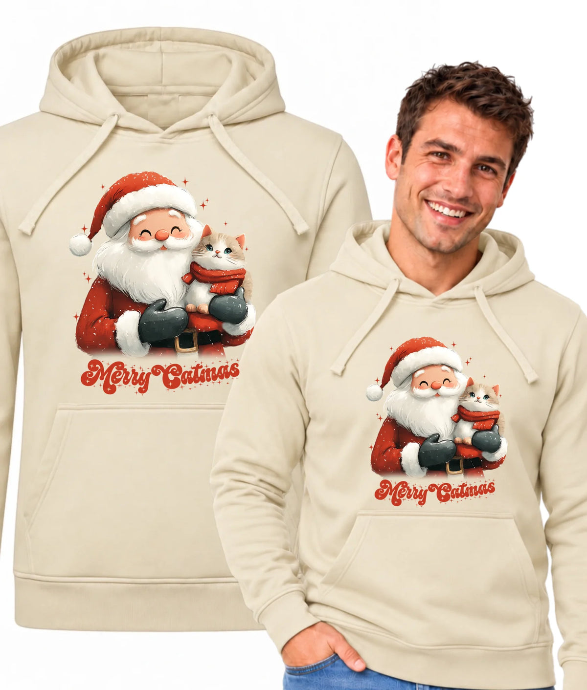 Bluza męska z kapturem świąteczna - Z kotem Merry Catmas BN38