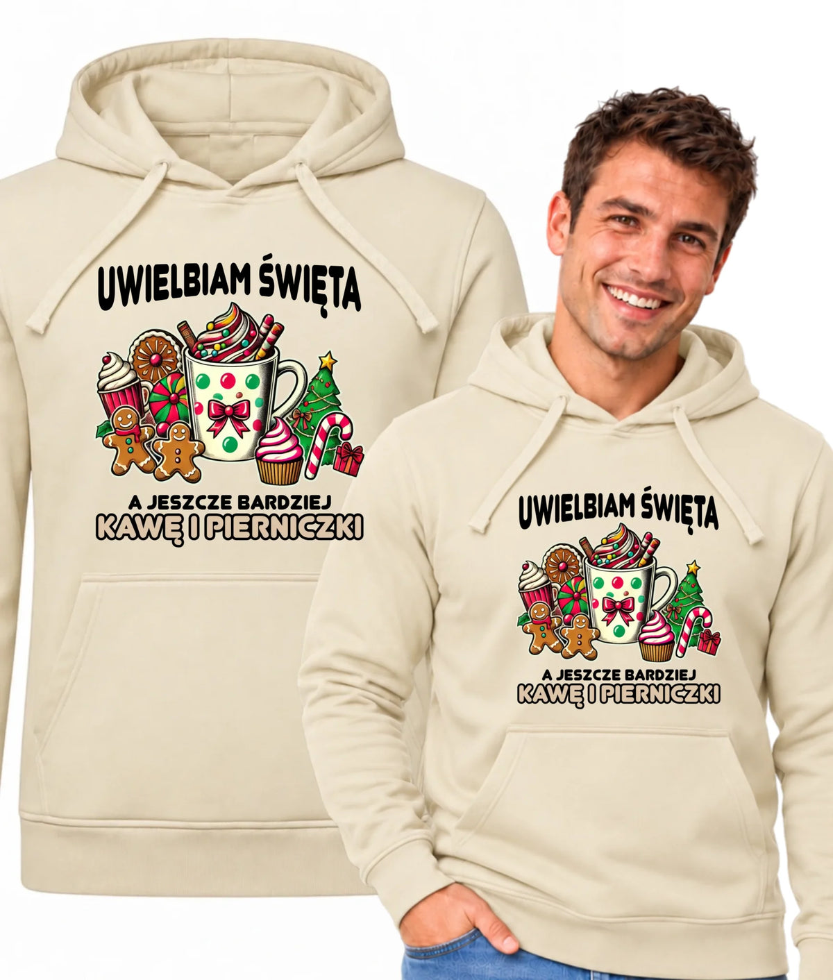 Bluza męska z kapturem świąteczna - Uwielbiam święta kawę i pierniczki BN47