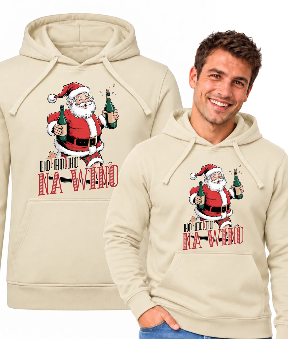 Bluza męska z kapturem świąteczna - Mikołaj Ho ho ho na wino BN61