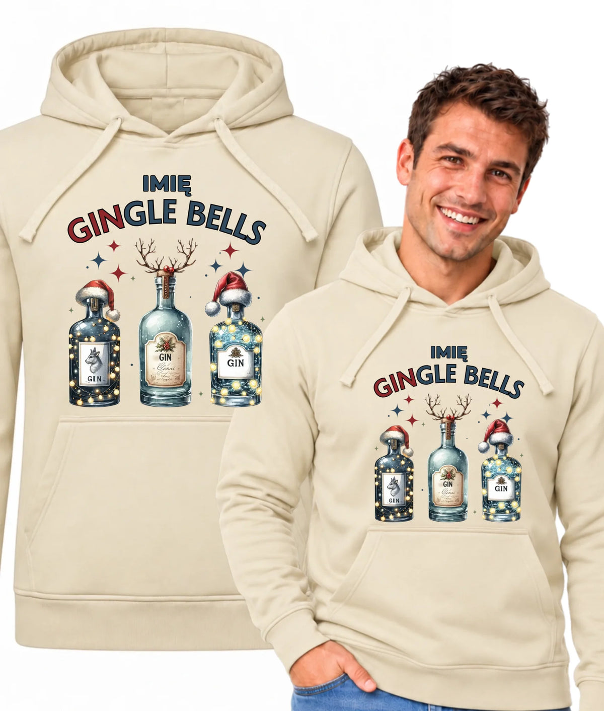 Bluza męska z kapturem świąteczna - Gin Gingle bells - personalizowana BN68