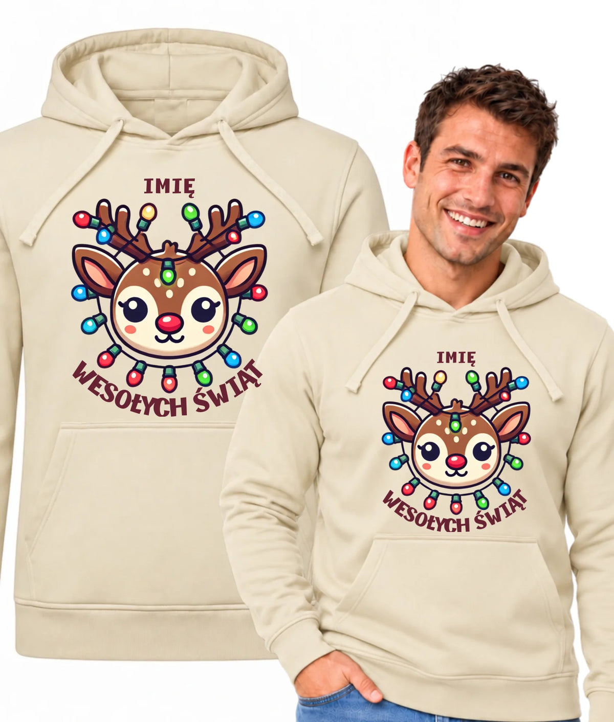 Bluza męska z kapturem świąteczna - Renifer Wesołych Świąt - personalizowana BN72