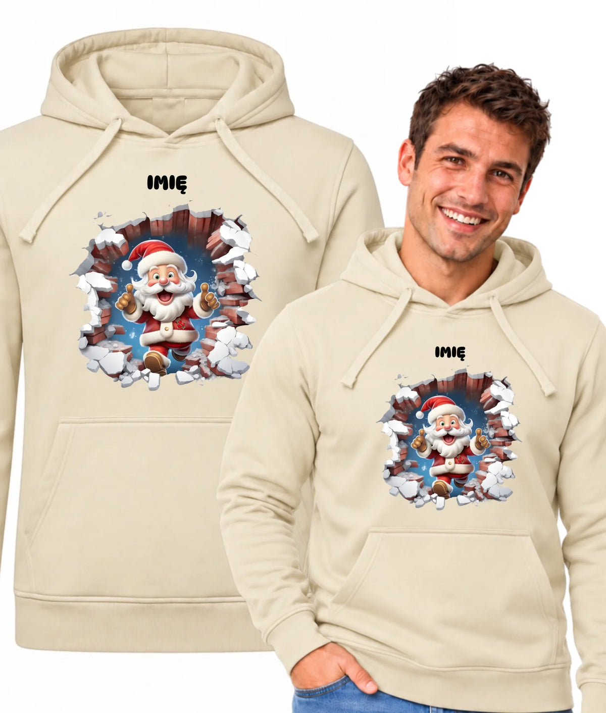 Bluza męska z kapturem świąteczna - Mikołaj 3D - personalizowana BN83