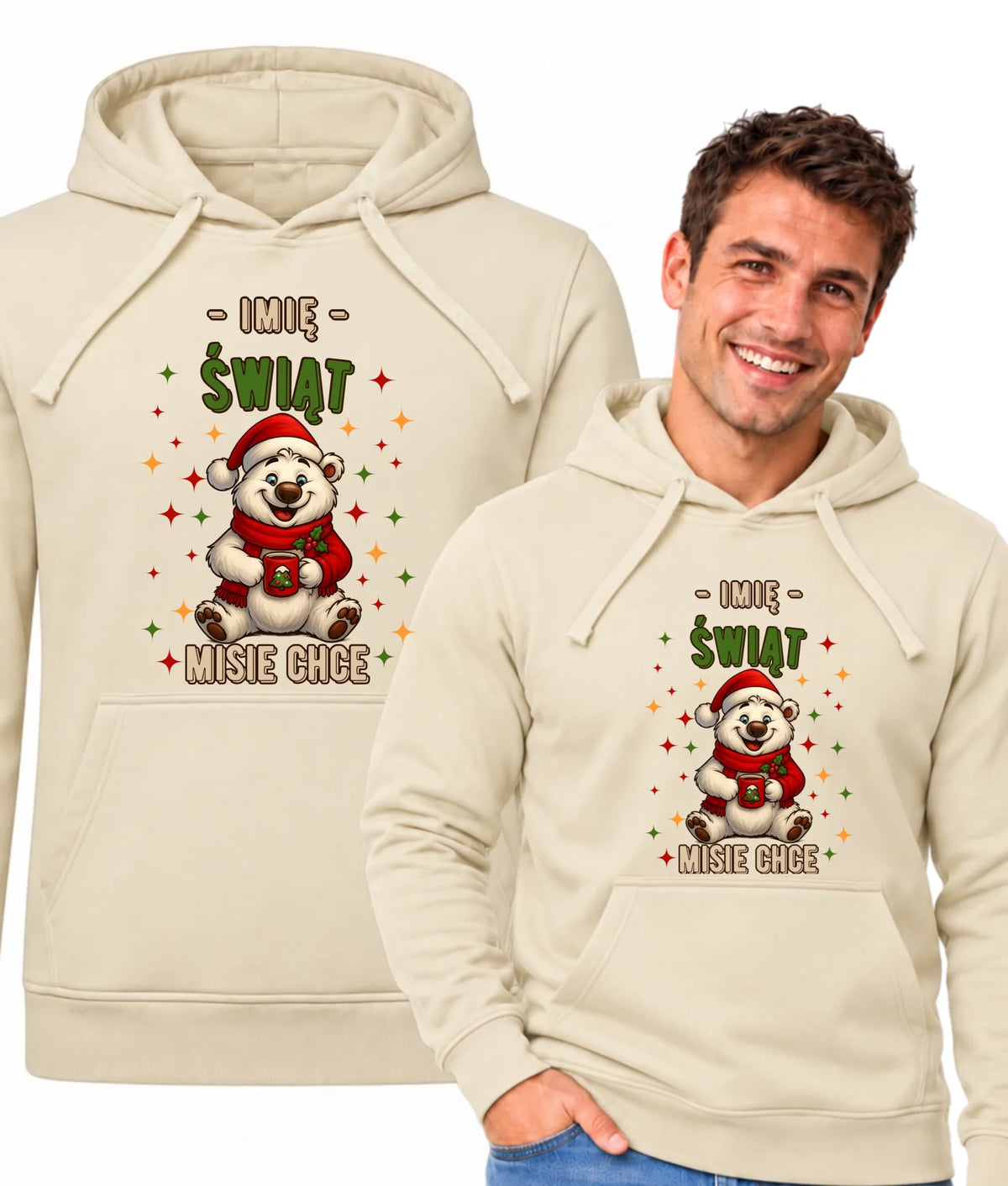 Bluza męska z kapturem świąteczna - Misiek Świąt misie chce - personalizowana BN86