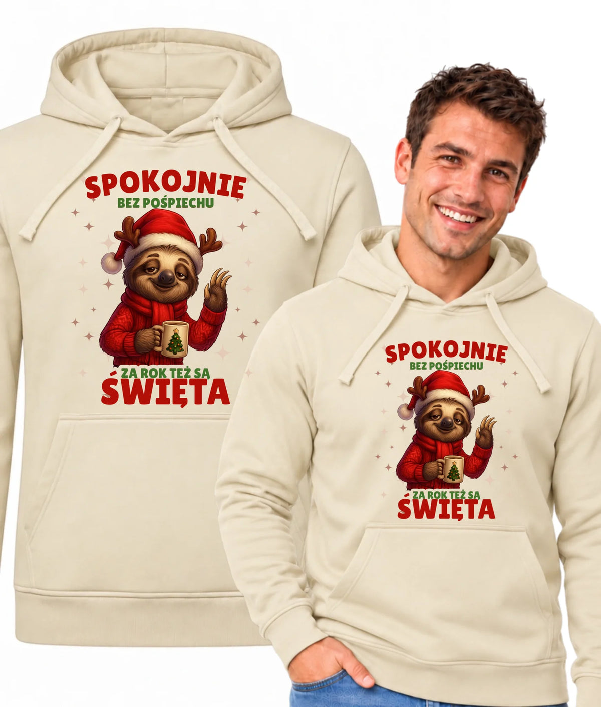 Bluza męska z kapturem świąteczna - Leniwiec Za rok też są święta BN92